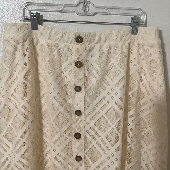 NWT Est. 1946 Cream Lace Cottagecore Western Prairie Button Midi Skirt Large - Picture 2 of 10